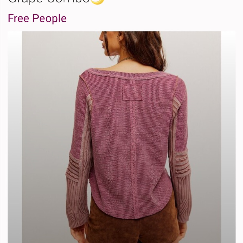 Free People We The Free Swinging Cable Cuff Vineyard Grape Combo Sweater NWT - Picture 3 of 13